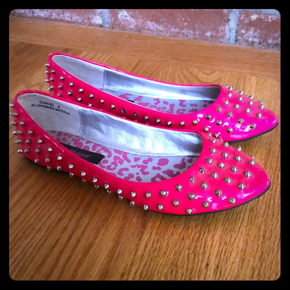 Super Comfy Dollhouse Punk Princess Neon Pink Studded Flats